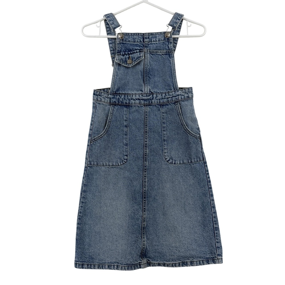 Zara Dress Girls 10 Blue Denim Bib‎ Overall Jumper Pockets Knee Length Casual